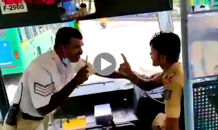 WATCH: BMTC DRIVER FIGHT WITH POLICE IN BENGALURU