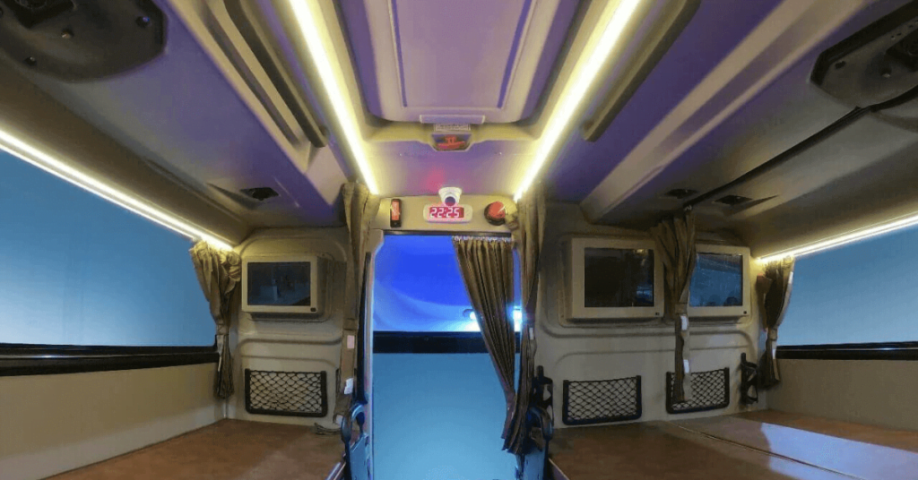 Interior of Mg Bus & Coach Built Gliderz bus on Bharat Benz Chassis.