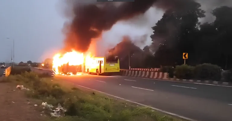 Watch: Protesters Set NWKRTC Bus on Fire Amidst Maratha Quota Protests NWKRTC Bus on Fire Amidst Maratha Quota Protests