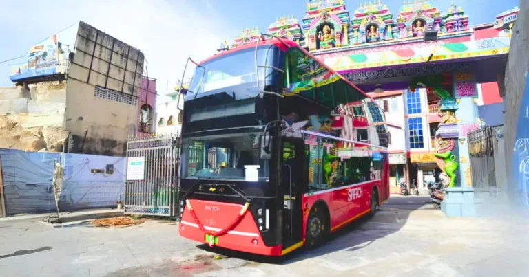 Tirupati Double Decker Bus in front of Tirupati temple