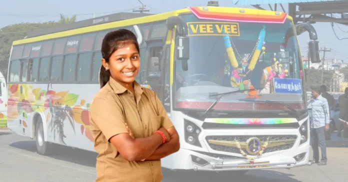 Coimbatore's first lady bus driver Sharmila with vee Vee Bus Service