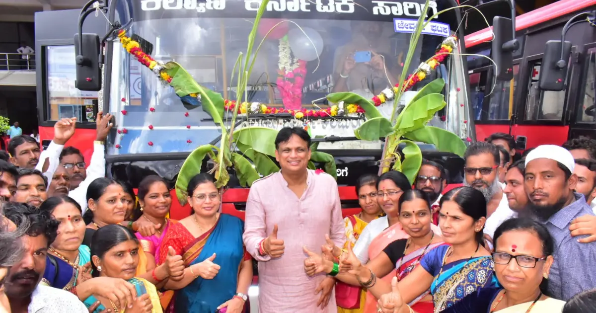 Home Bus flagged off under Shakti Yojana that allows free bus rides for women