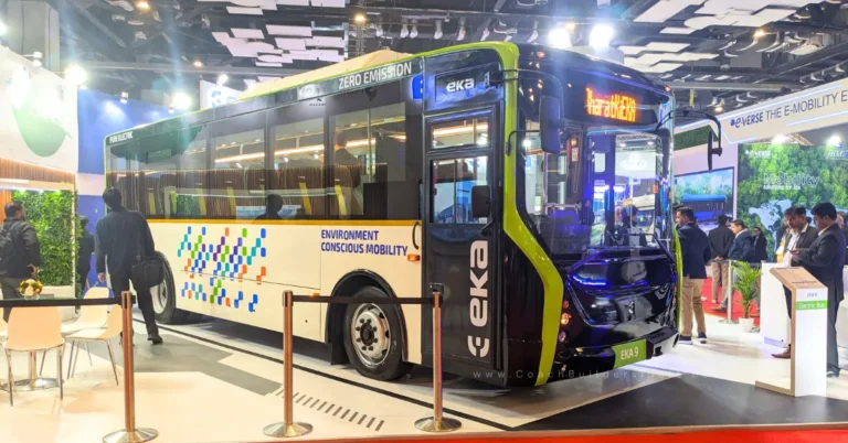 Image of Eka E9 electric bus showcased at the Bharat Mobility Expo 2024