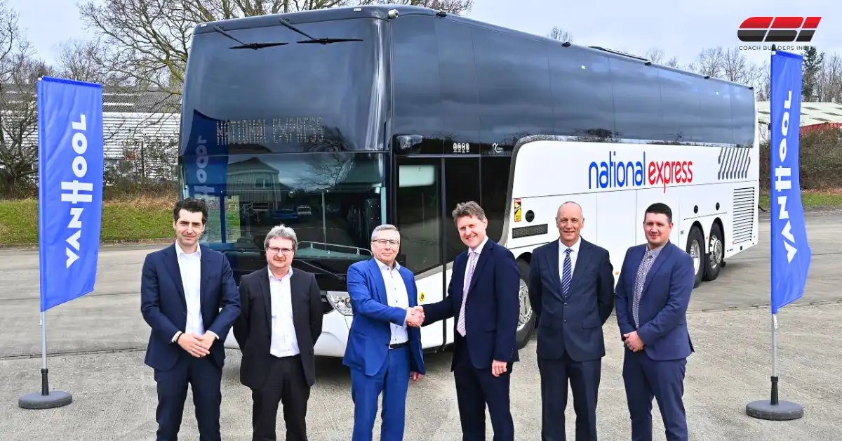 The first bus of the National Express Van Hool Altano TDX21 Coaches being unveiled