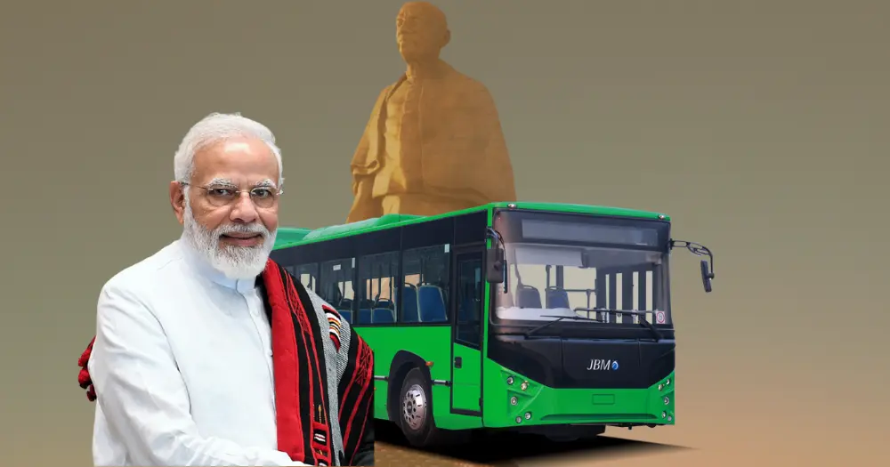 JBM Ecolife Mobility bags electric bus order worth 7,500 cr under PM eBus Sewa PM Modi launches 30 JBM Electric buses in Statue of Unity