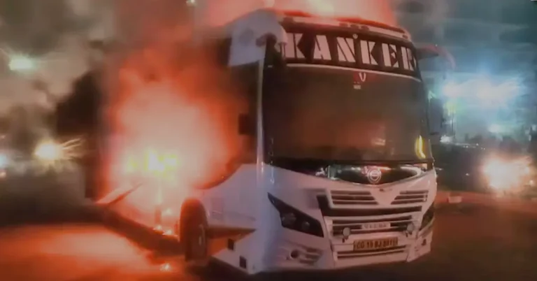 Image of the bus involved in the Kanker Roadways Bus Fire incident in Hyderabad