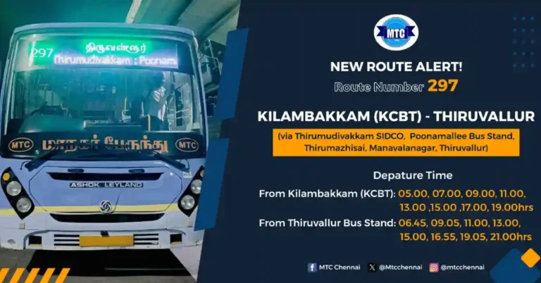 MTC 297 Kilambakkam to Tiruvallur Bus Launched: Timings Here MTC 297 Kilambakam to Tiruvallur Bus Timings Stoppages Routes