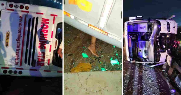 Narsingi Bus Accident: 2 Killed as Morning Star Bus Overturns