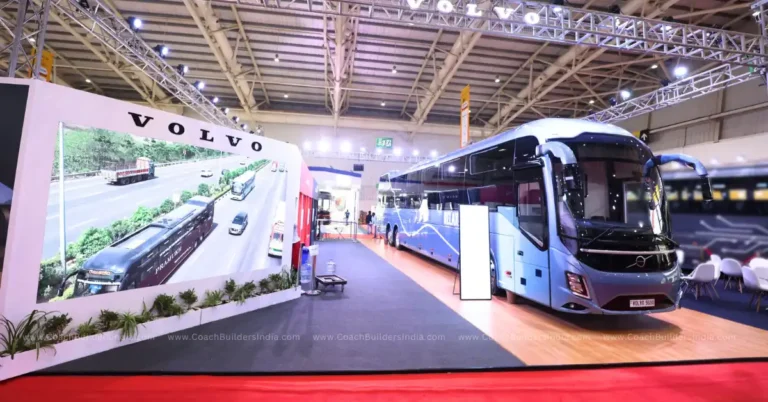 VECV buses at Prawaas 4.0. The Grand Volvo 9600 displayed.