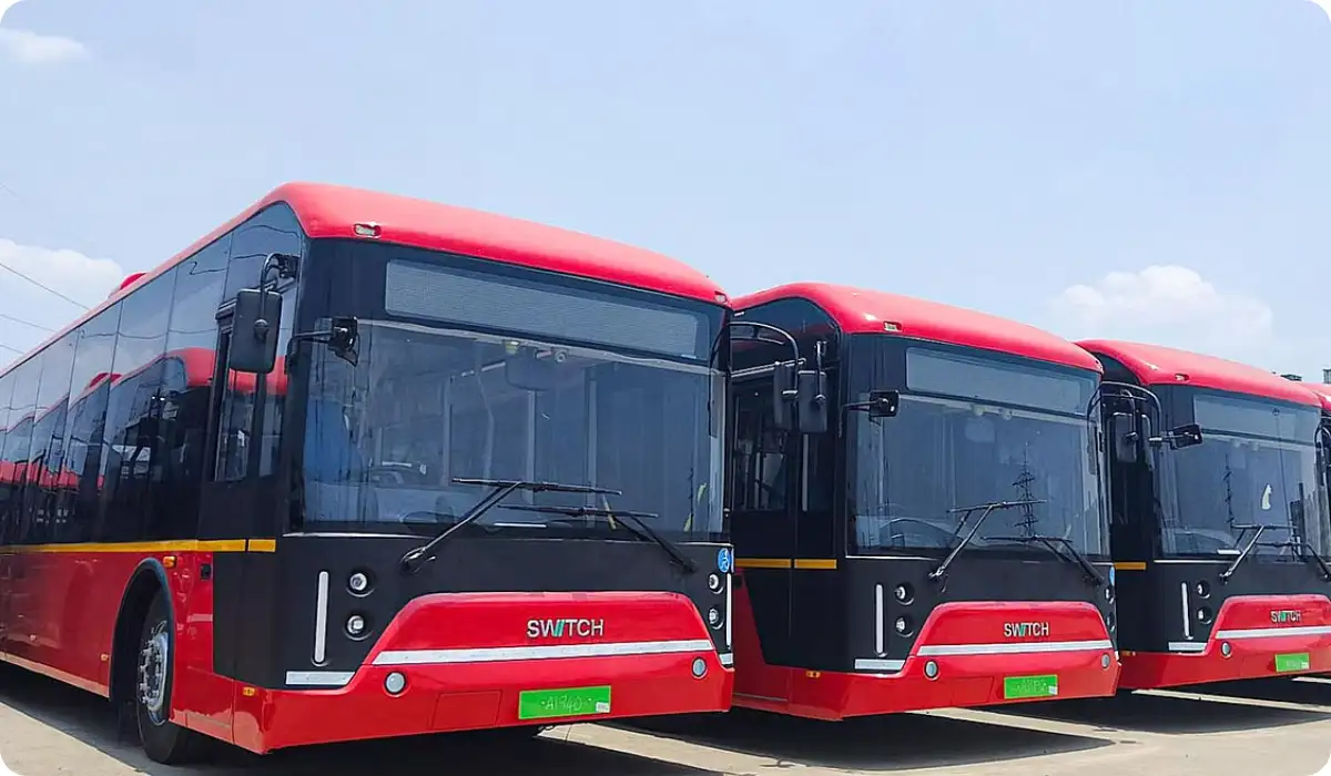 MTC red electric low-floor buses